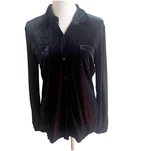 Express World Brand Y2K Velvet Button Down Two Tone Red Blue Size Large - Picture 1 of 16